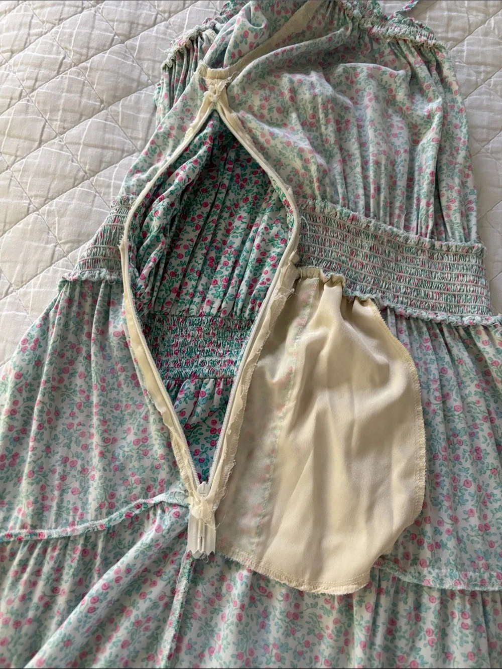 J. Crew Pale Blue/Green & Pink Floral  Tiered Maxi Dress